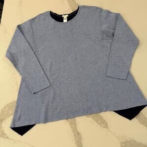 J.Jill Reversible Knit Long Sleeve Dipped Hem Sweater Women's Large Blue Preppy
